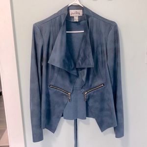 🇨🇦 Joseph Ribkoff Microsuede No-Closure Jacket Steel Blue Size 4 🇨🇦 made